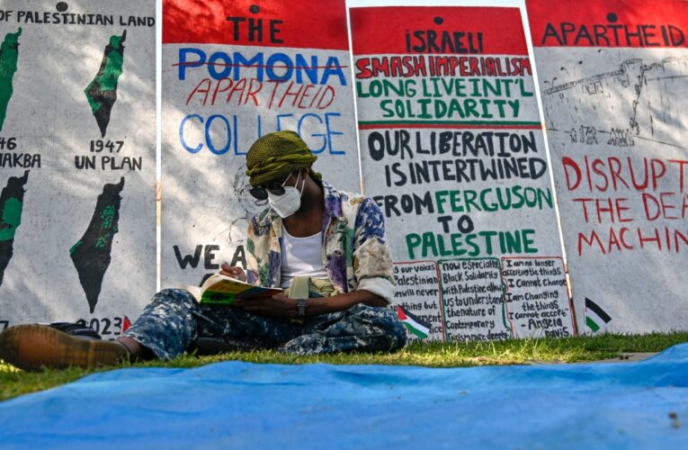 Pomona College students stage campus campout calling for cease-fire in Gaza
