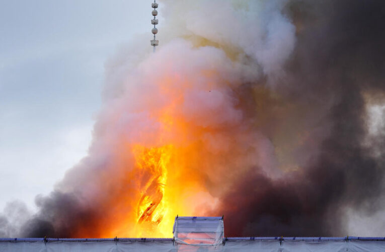 Historic Copenhagen old stock exchange building erupts in flames