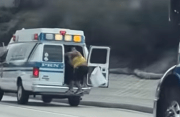 Video shows woman jump from ambulance on busy Los Angeles freeway
