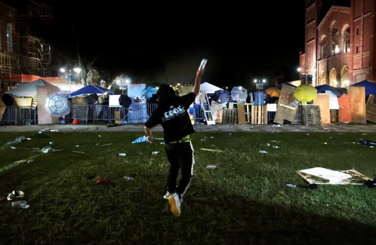 Mace, green lasers, screeching soundtracks: Inside the UCLA encampment on a night of violence