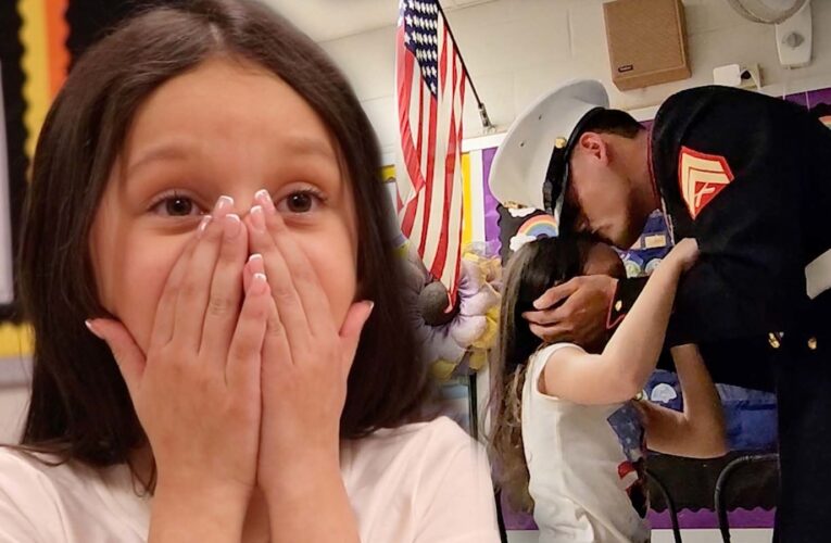 U.S. Marine surprises little sister at school