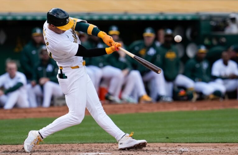 Rooker hits 2 homers in an inning, rookie Harris hits 2 as A’s reach .500 by blowing out Marlins