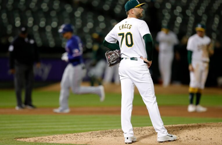 A’s bullpen can’t hold on as late Seager home run lifts Rangers