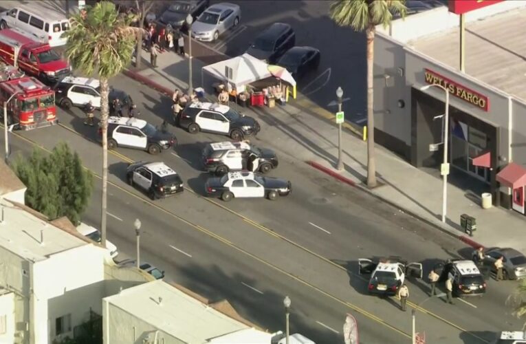 Law enforcement swarms South L.A. bank on reports of robbery in progress