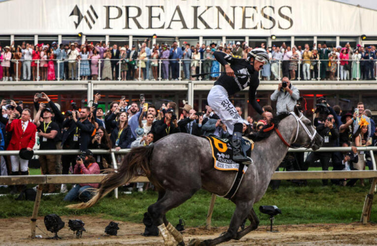 Seize the Grey crosses finish line first at Preakness Stakes