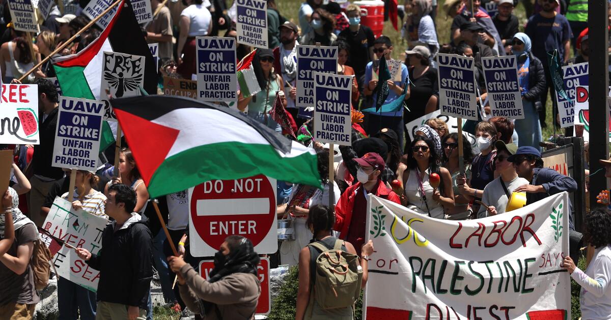 pro-palestinian-protesters-move-uc-santa-cruz-encampment,-join-striking-workers