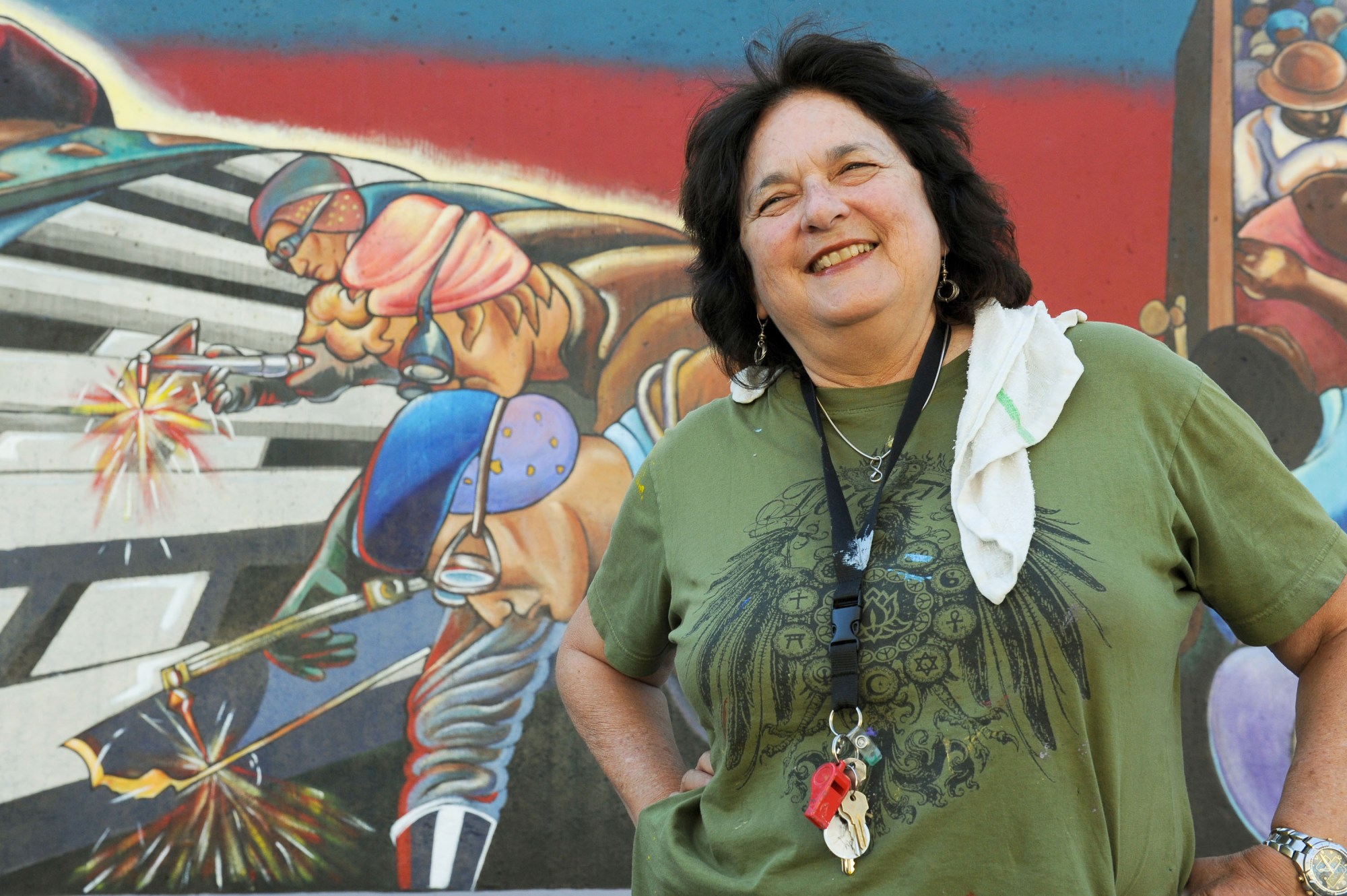 Artist Judy Baca at The Great Wall of Los Angeles, the longest mural in the world, during its 2011 restoration in Valley Glen. (File photo by Michael Owen Baker, LA Daily News/SCNG)