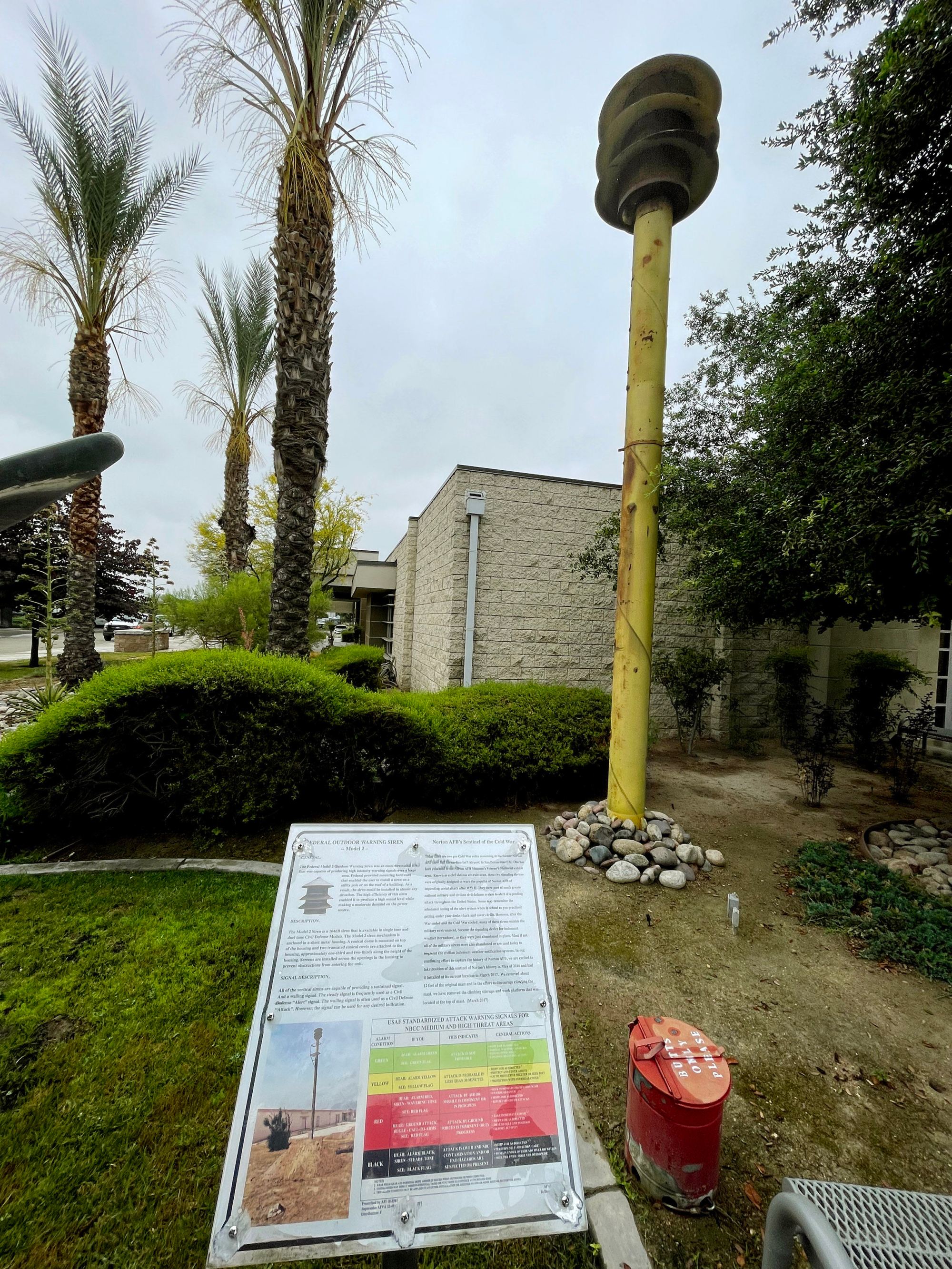 12 feet of mast and the climbing stirrups were removed from the Federal Model 2 Outdoor warning vertical siren on display at Norton Air Force Base Museum in San Bernardino on Friday May 20, 2022. (Photo by Milka Soko, Contributing Photographer)
