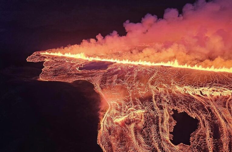 Dramatic images show lava spew from huge volcanic fissure in Iceland