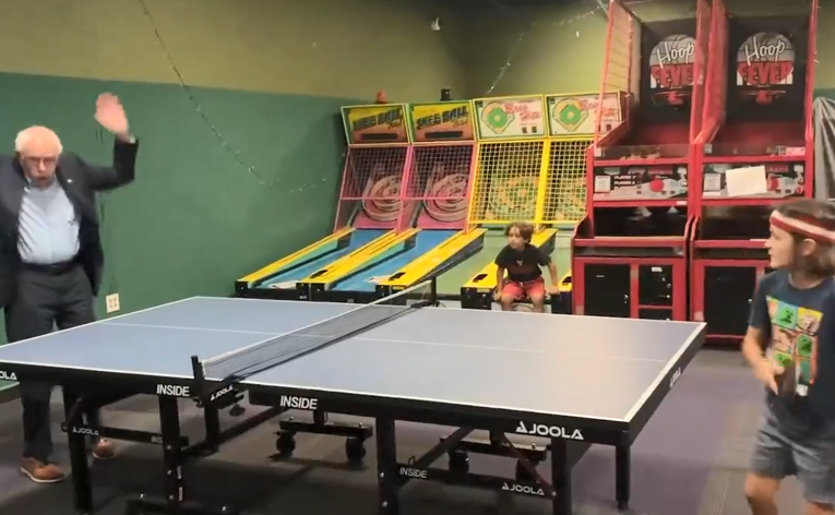 Bernie Sanders shows athleticism but ‘finally’ meets his match in ping pong 