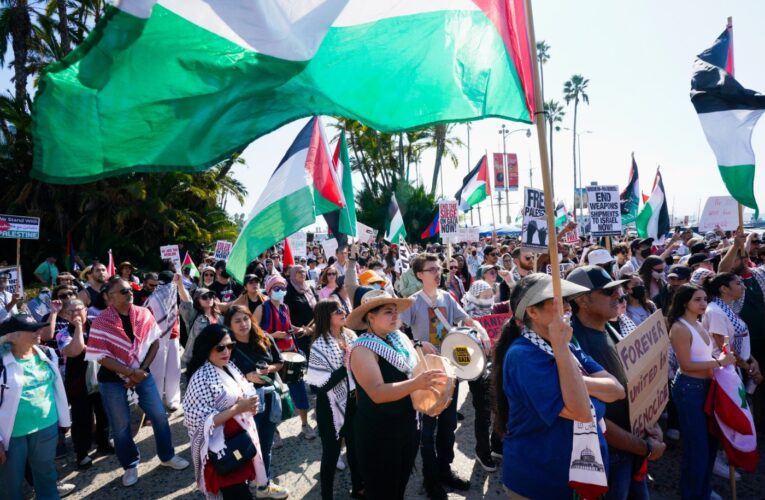 An estimated crowd of 1,000 marches in pro-Palestine rally in downtown San Diego