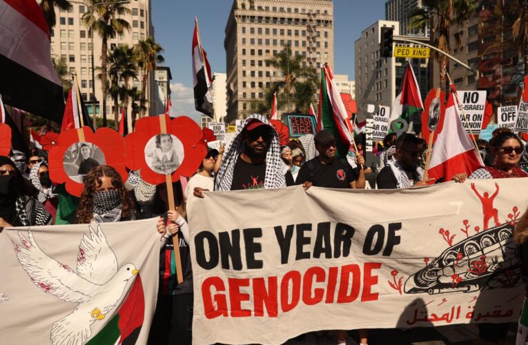 Hundreds of pro-Palestinian protesters rally in L.A. as Oct. 7 anniversary nears