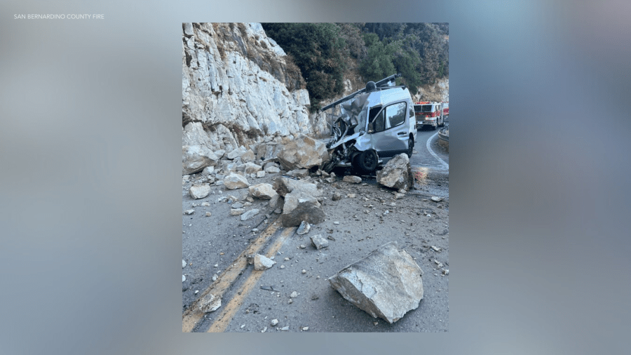 van-crushed-by-rock-slide-in-san-bernardino-county