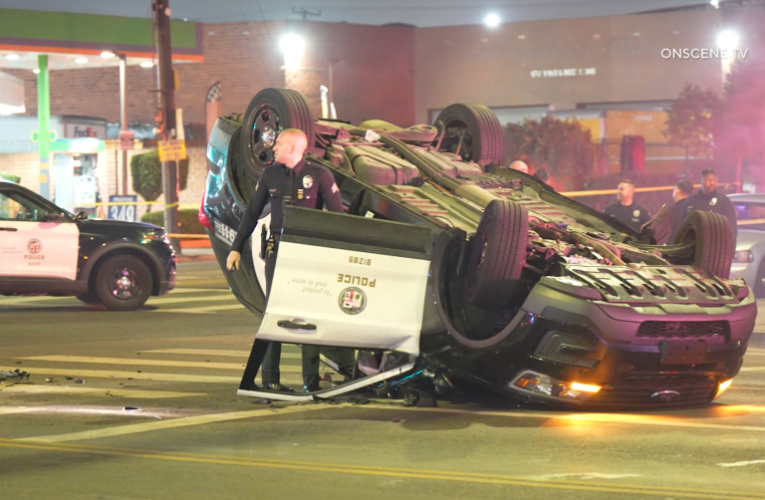 LAPD officers hospitalized after violent rollover crash with DUI suspect