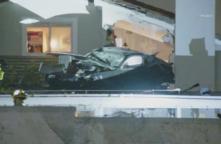 Car lands on balcony of Southern California home after wild crash 