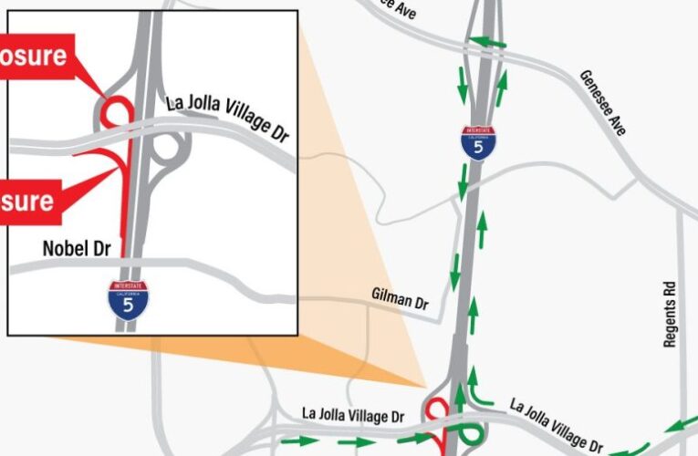 La Jolla Village Drive to southbound I-5 to close for weekend work