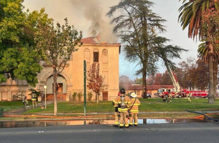 Historic building in Merced goes up in flames