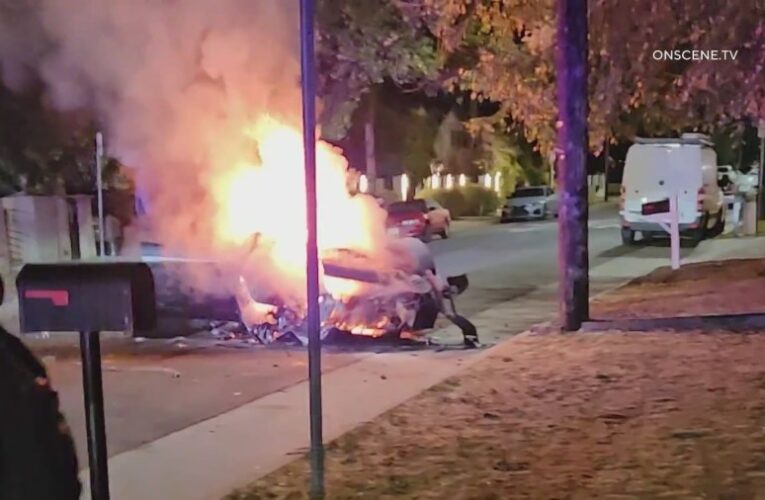 Lamborghini reportedly belonging to rapper Bhad Babie bursts into flames after brutal crash 