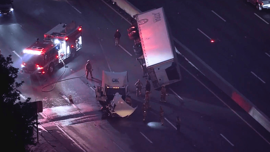 big-rig-crash,-fuel-spill-close-wb-101-freeway-through-encino