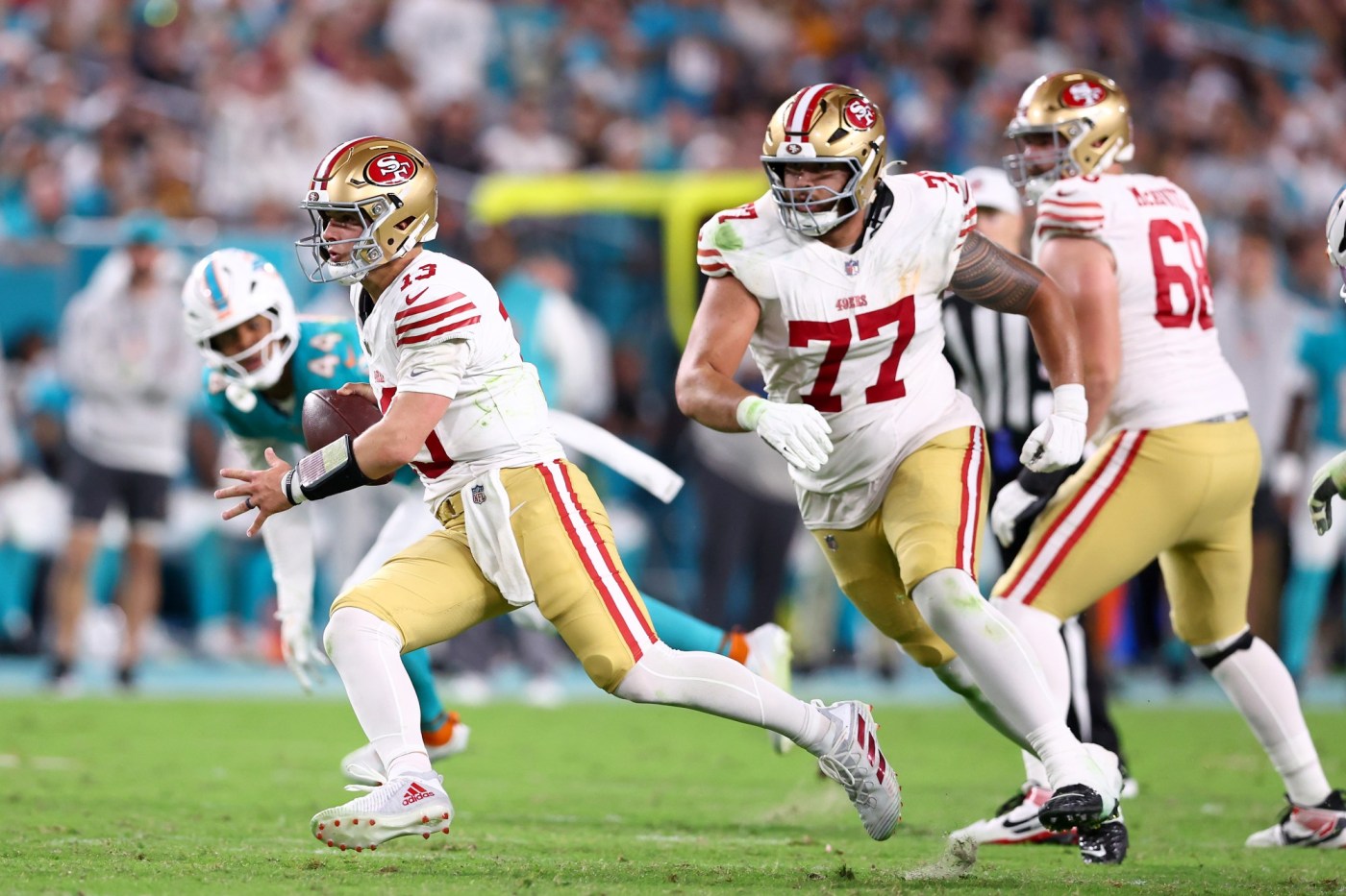 49ers-give-birthday-boy-purdy-a-patchwork-offensive-line-for-home-finale