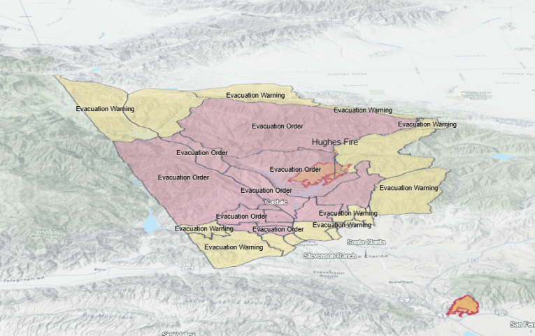 Interactive 3D map shows Hughes Fire perimeter, evacuation zones